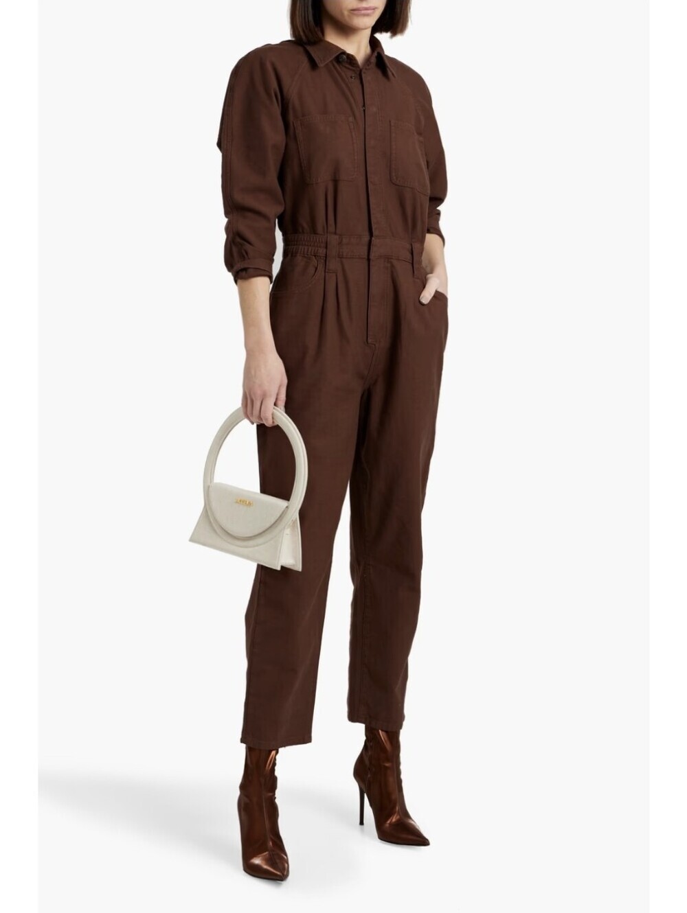 Frame Luxury 100% Cotton Chocolate Brown Denim Utility Jumpsuit (Size S)